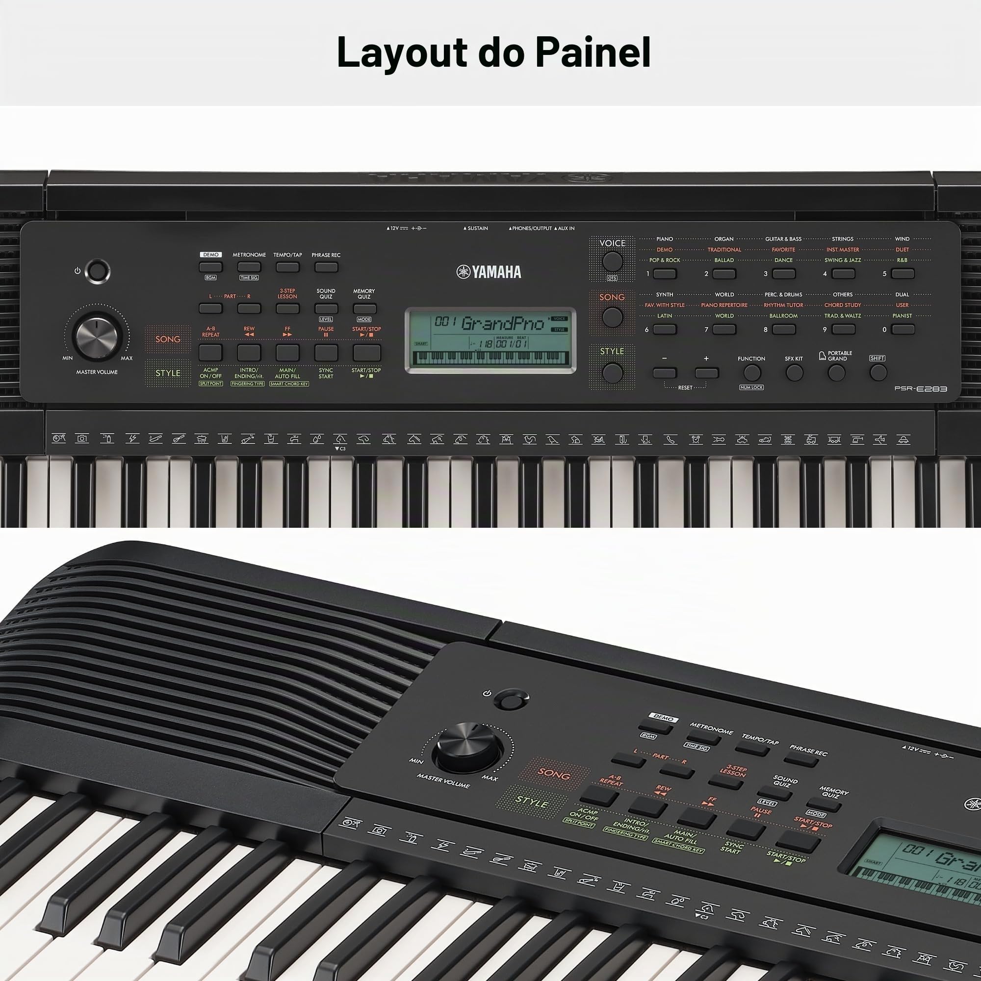 Yamaha PSR-E283 Teclado portátil para iniciantes, com 410 vozes de